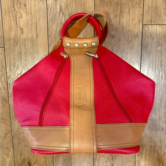 RARE Valentina Sling Backpack Real Finest Italian Red Leather Convertible Bag - Picture 1 of 16